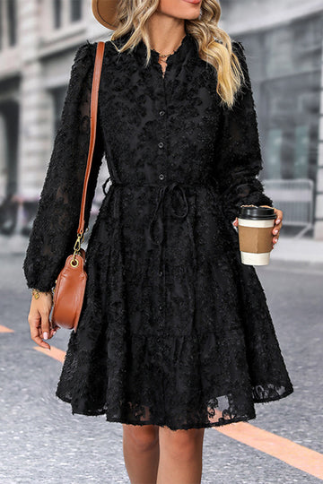 Svart En linje Lange ermer Casual Dress